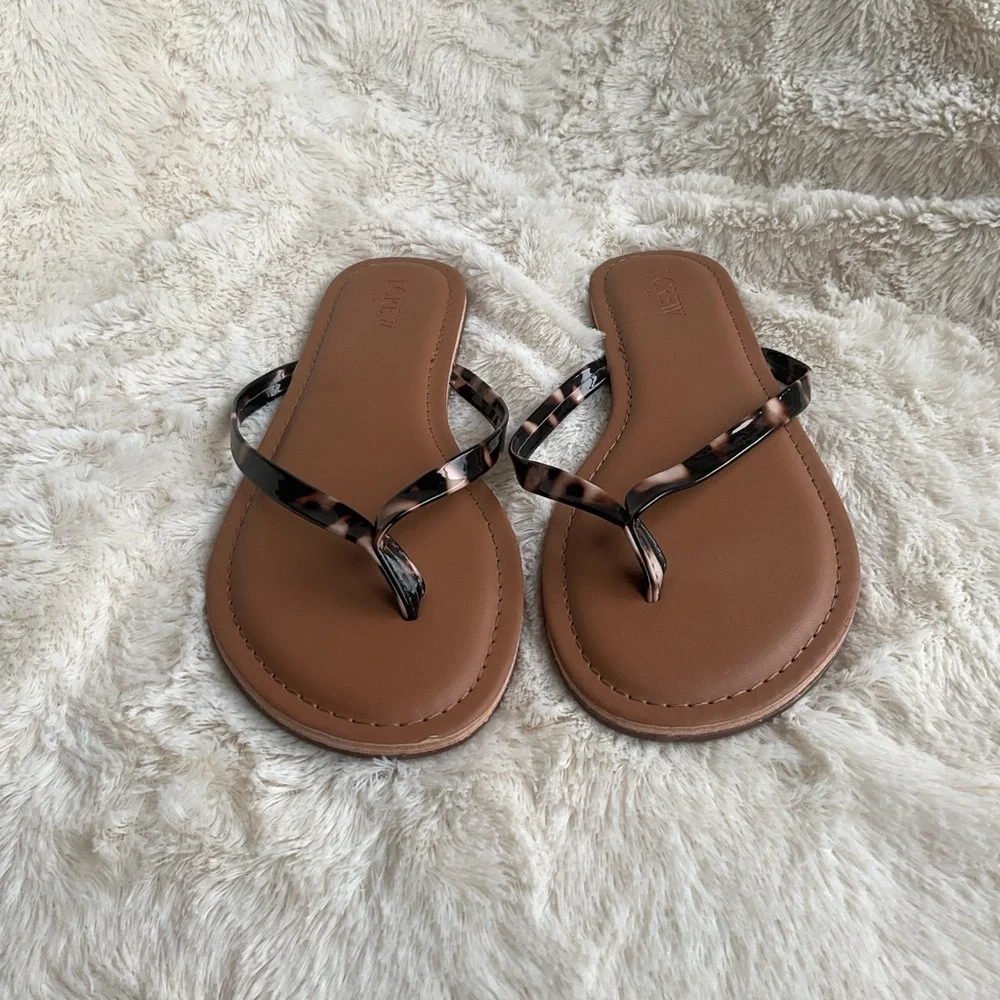 J. Crew Brown Flip Flop Sandals with Tortoiseshell Straps - Picture 1 of 4